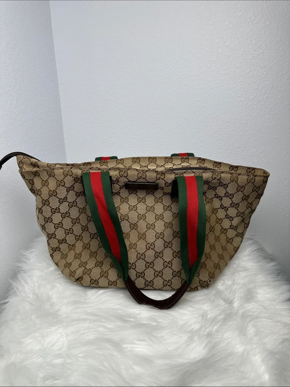 💯Authentic Gucci Cherryline GG Canvas Tote Bag Brown Beige🍀
